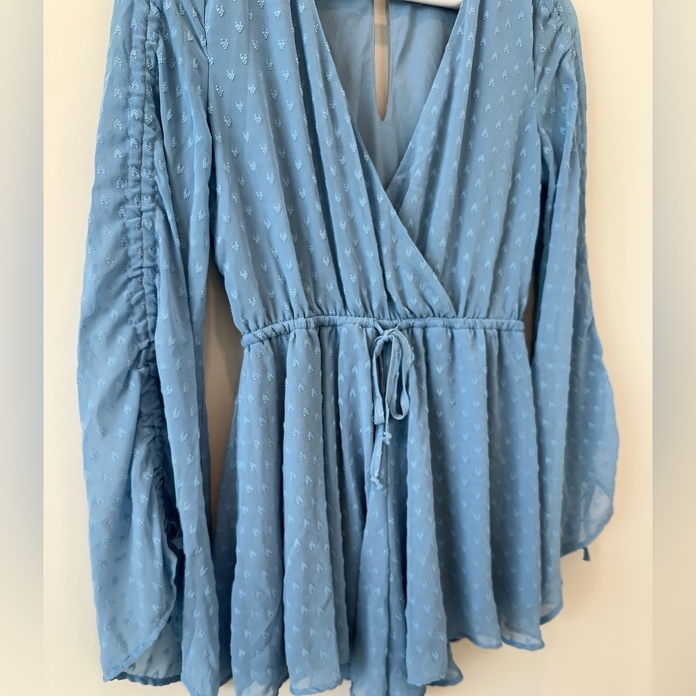 Altard State Blue Swiss Dot Romper Etherial Whimsical Faerie Romantic Boho Airy - Picture 5 of 11
